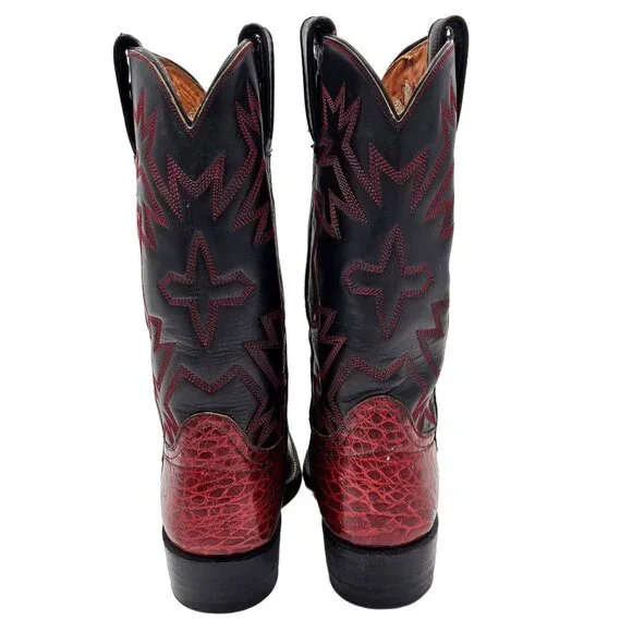 Vintage Preban Exotic Womens 5.5A Dark Cherry Red Black Cowboy Western Boots - Picture 7 of 16